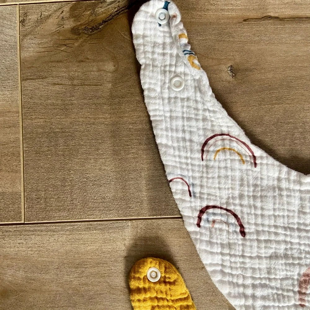 Set of 2 Double Gauze Bandana Bibs in Mustard and Neutral Rainbow Print